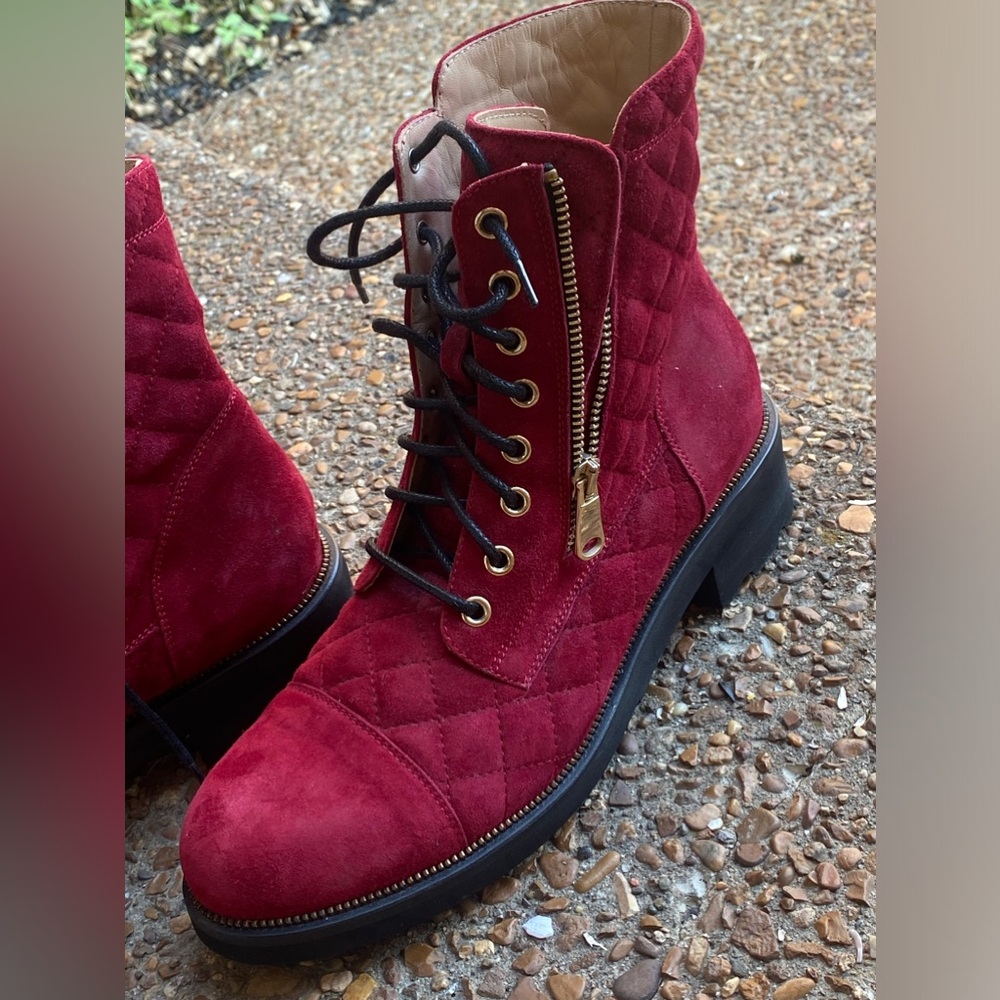 SOLD! RON WHITE Tiffany Ankle Boot in Red Suede - Size 38-1/2 / 8-1/2 - Picture 2 of 14